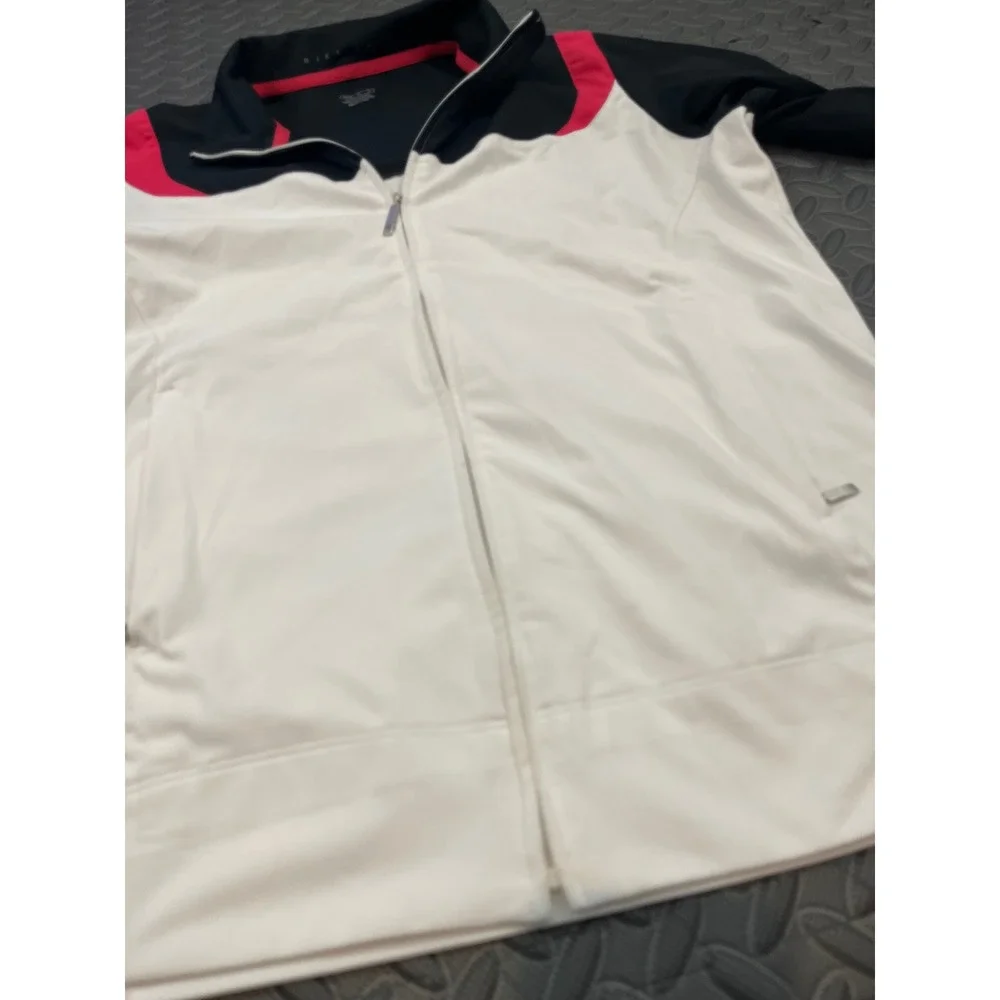 Nike Golf Jacket Womens M White Black Pink Full Zip NikeFitDry Track‎ Coat